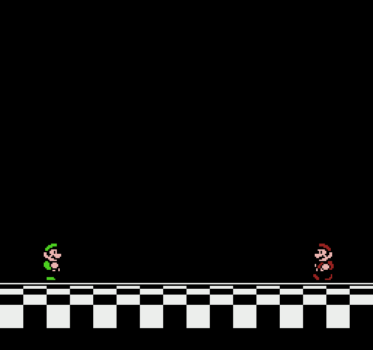 Super Mario Bros. 3 running in an emulator: the title screen, the 1/2-player menu, the World 1 map, then Mario running right and jumping in level 1-1