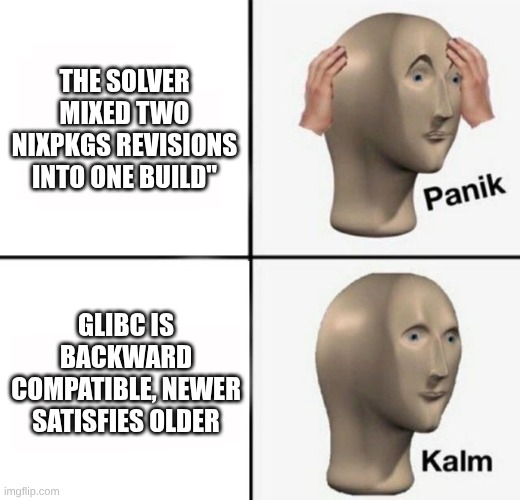 panik kalm meme about glibc
